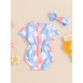 thumbnail image 4 of Nygoyerh Baby Girls Cute Summer Romper Stripes Floral Print Short Sleeve Jumpsuit Newborn Infant Crew Neck Bodysuit with Bow Headband for Casual Daily 3M 6M 12M 18M, 4 of 8