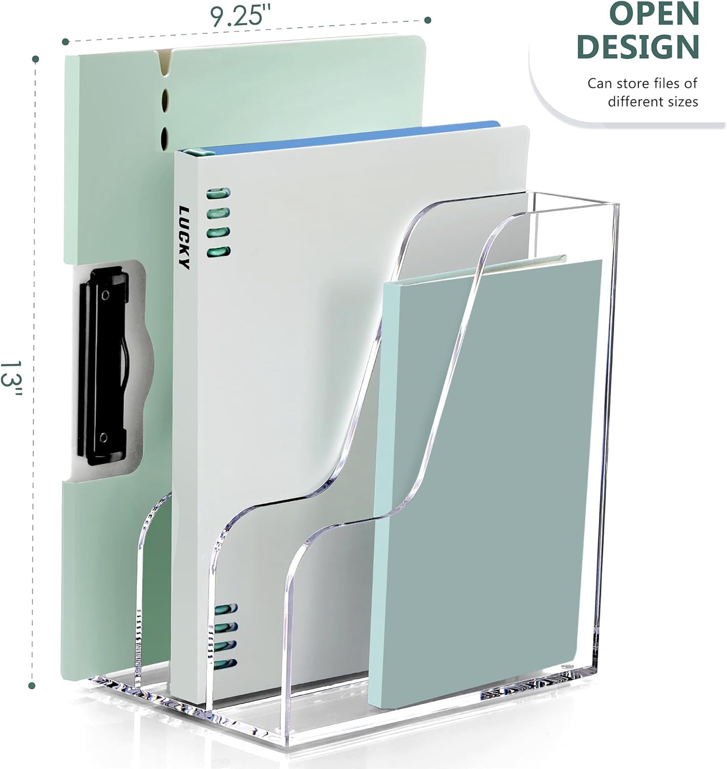 3 Slots Acrylic Magazine Holder, Desktop File Sorter Organizer Rack Bookshelf, Workspace Sorters Office Desk Accessories Organization Storage Stand, Clear