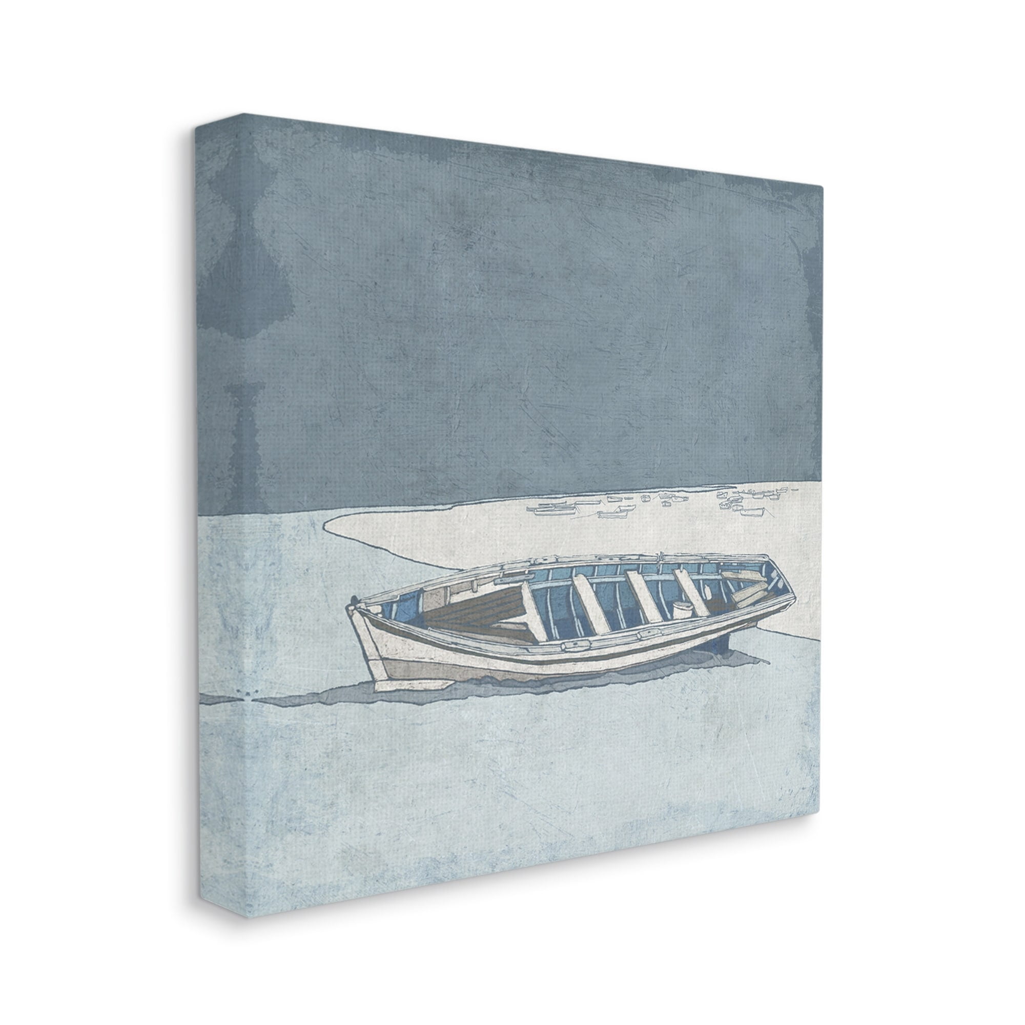Stupell Industries Blue Monochrome Rowboat Beach Coast Landscape,30 x 30,Designed by Ynon Mabat