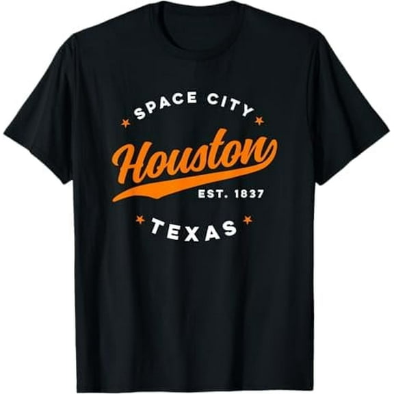Greenink Vintage Houston City Texas Map Patriotic Texan T-Shirt Houston Downtown City Skyline Souvenir Gift Shirt for Men Women