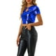 thumbnail image 4 of INSPIRE CHIC Crop Tops Metálicos para Mujeres con Manga Corta y Abertura para Fiesta de Halloween Top Holográfico Brillante S Azul, 4 of 5