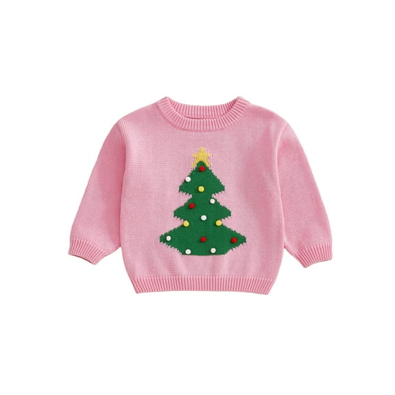 BemeyourBBs Baby Christmas Sweaters Long Sleeve Crew Neck Tree Embroidery Tops