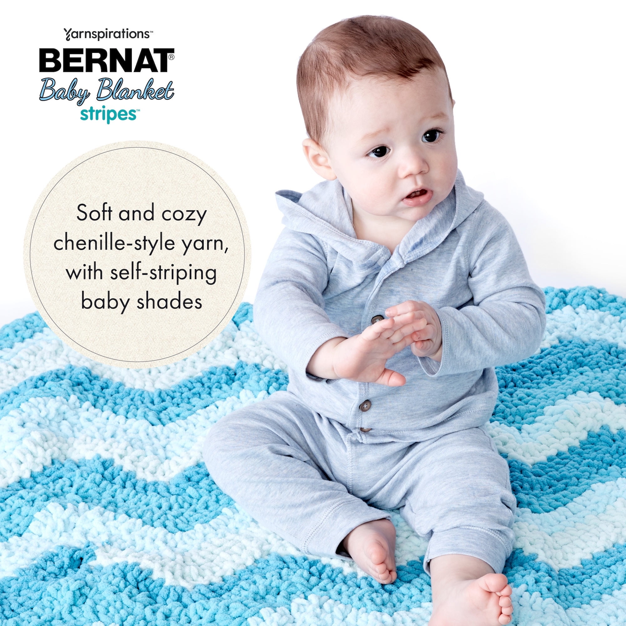 Bernat® Baby Blanket Stripes™ Yarn, Polyester #6 Super Bulky, 10.5oz/300g, 220 Yards, Polyester #6 Super Bulky Yarn
