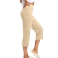 thumbnail image 5 of Inglocry Womens Capri Pants High Waisted Straight Leg Yoga Capris Leggings with Pockets Crop Workout Summer Pants Khaki XL, 5 of 7