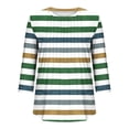 thumbnail image 5 of Tops for Women Plus Size 3/4 Sleeved Stripe Printed Casual T-shirt Round Neck Top Green XXL, 5 of 6