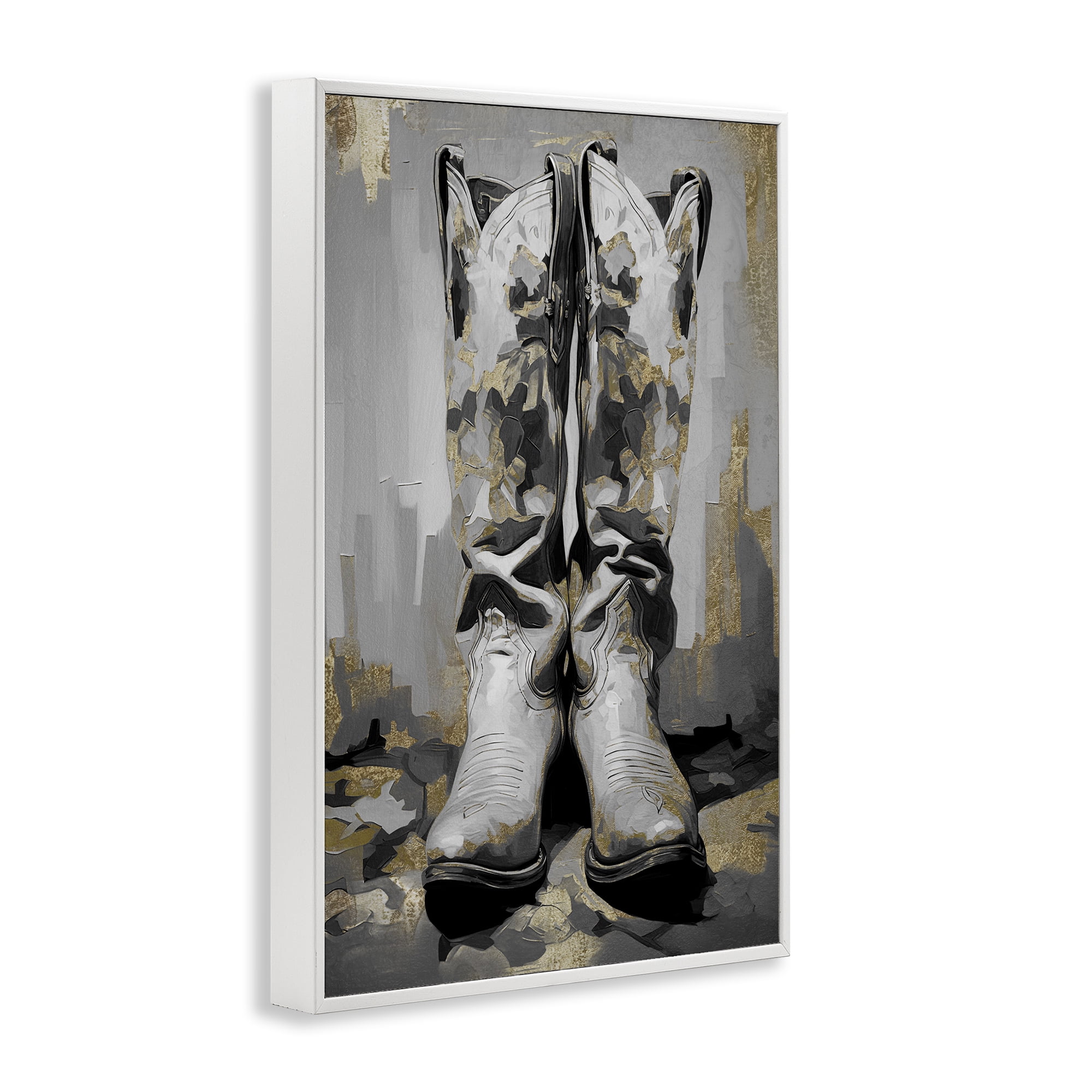 Stupell Industries Glam Streaked Boots Beauty & Fashion Painting White Framed Art Print Wall Art, 16 x 24