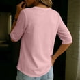 thumbnail image 5 of Women's V Neck 3/4 Sleeve Henley Top, Button Detail Casual Loose Tunic Blouse, Solid Color Elbow Sleeve Shirt for Daily Office Casual Wear 07-Pink L, 5 of 5