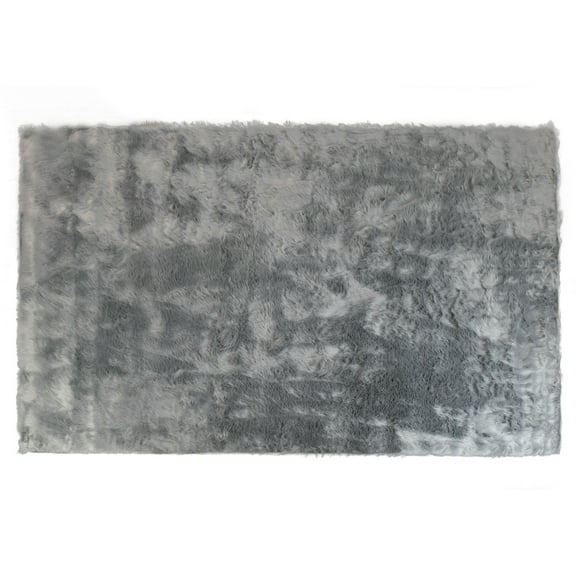 Auriel Faux Sheepskin Fur Area Rug Gray Rectangular 5x7