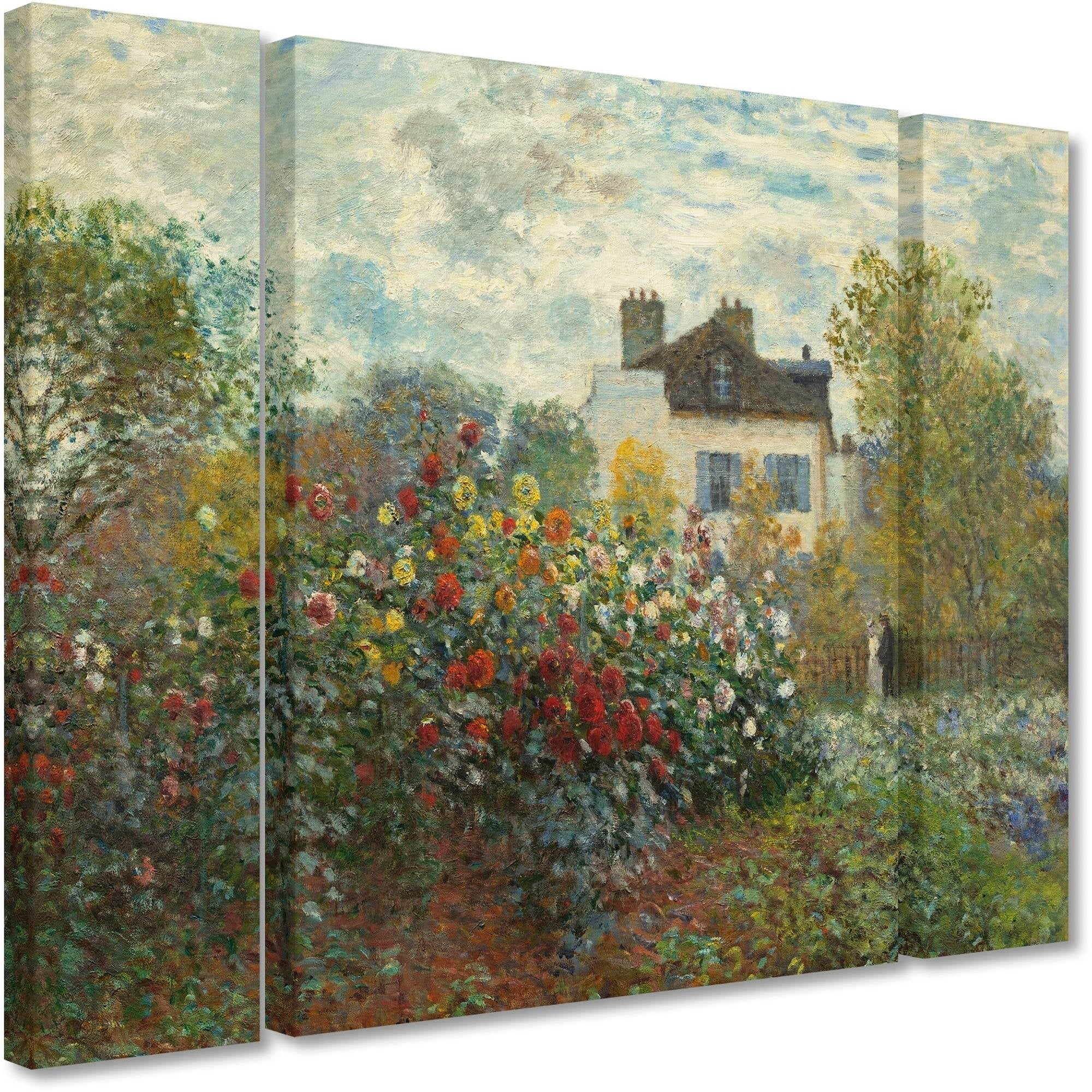 Trademark Fine Art "Artist's Garden In Argenteuil" Canvas Art by Claude Monet Three Panel Set