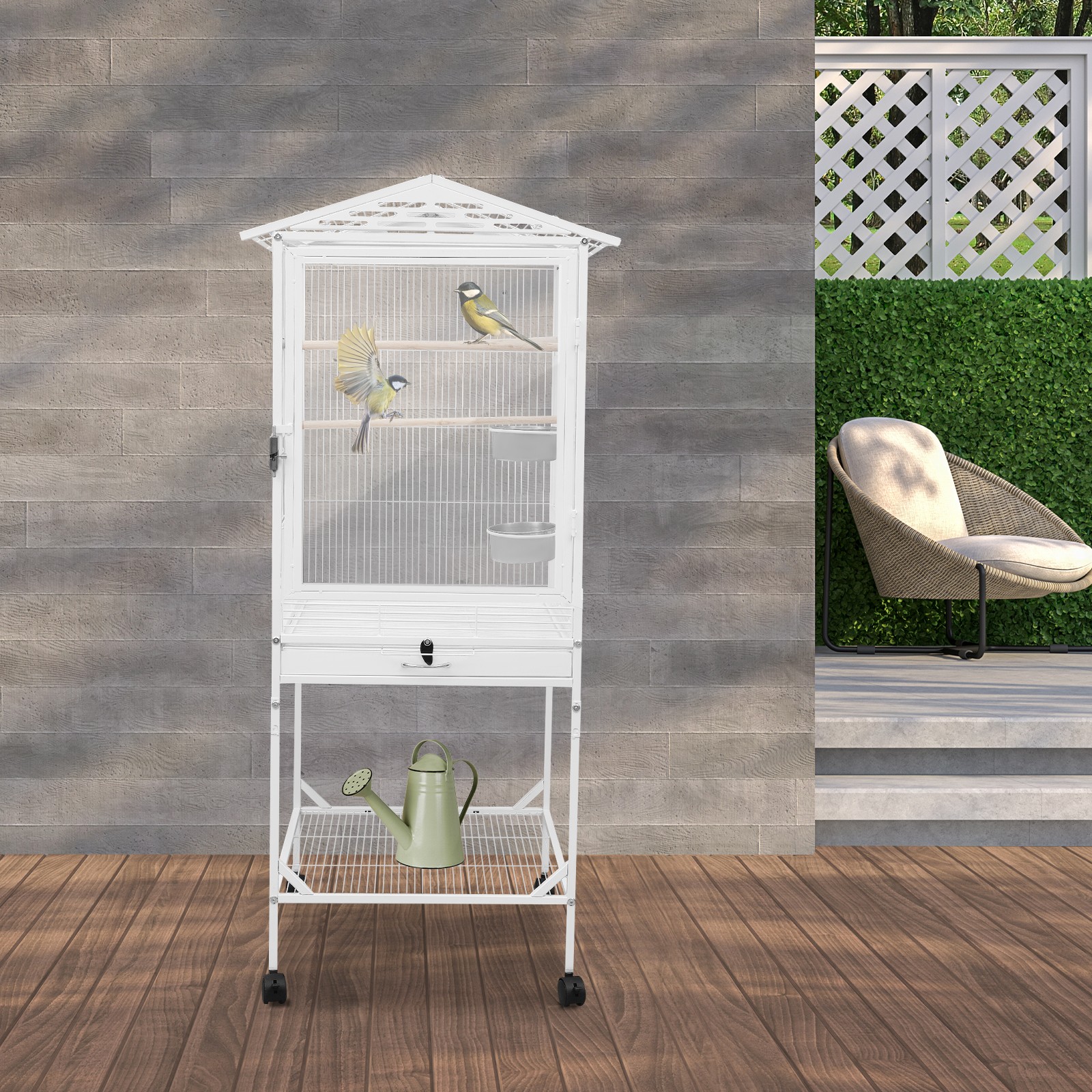Bird Cage with Wheels, Cage for Parrots, Large Bird Cage, for Homes, Shops, and More on Balconies, for Cockatiels, Budgerigars, Long-tailed Parrots, or Other Birds