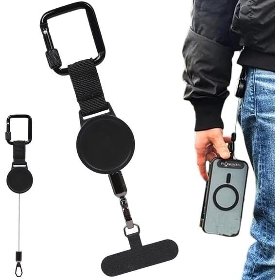 Retractable Phone Lanyard with Steel Cable and Locking Carabiner, Universal Phone Tether for Hiking, Fishing, Camping and Outdoor Use