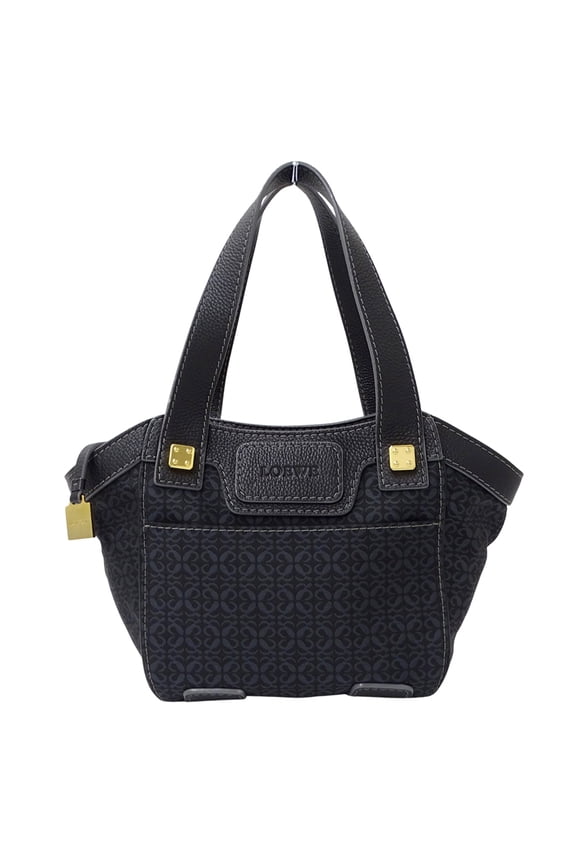 Pre-Owned Loewe handbag for women, brand tote bag, Repeat design, canvas and leather, black...