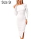 thumbnail image 2 of Vestido tipo suéter blanco con cuello en V para mujer, vestido informal ajustado con mangas largas y abertura en la parte delantera y trasera,S, 2 of 7