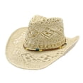 thumbnail image 2 of Women Hats , Cute Hats for Women , Foldable Hats for Women Travel Stylish Summer Western Cowboy Straw Hat for Women and Men Breathable Shapeable Sun Wide Brim Hollow Design, 2 of 3