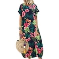 thumbnail image 1 of Bellella Robe Longue pour Femmes Manches Courtes Maxi Robes Imprimé Floral Été Plage Robe Kaftan Col Rond Vacances Noir 2TG, 1 of 2