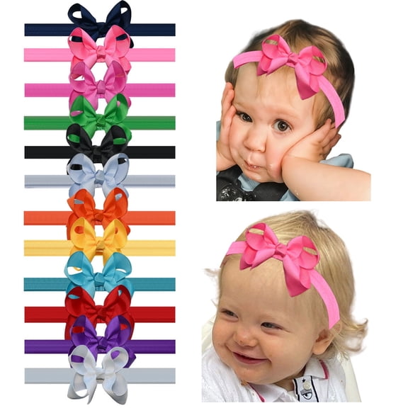 Joybowie 12pcs 3in baby bows baby hair bows preemie headbands soft elastic ribbon hair accessories