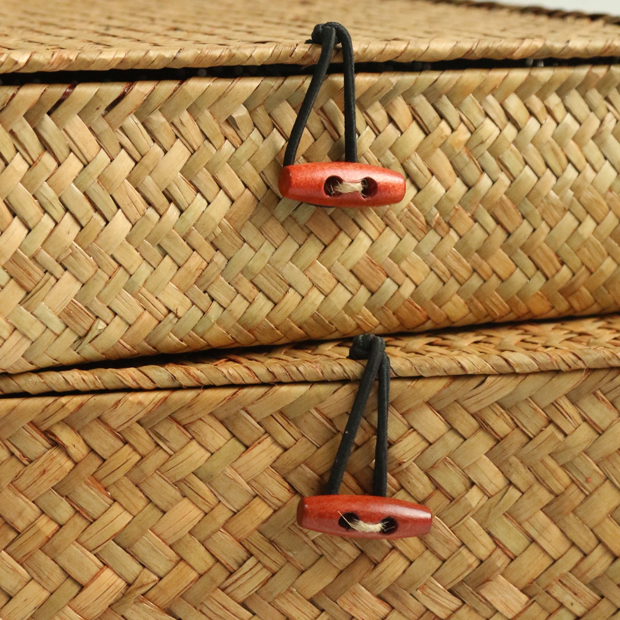 BlueMake Shelf Baskets with Lids Wicker Storage Baskets for Shelves Organizing Natural Seagrass Rattan Woven Organizer Boxes Boho Home Decor Set of 2