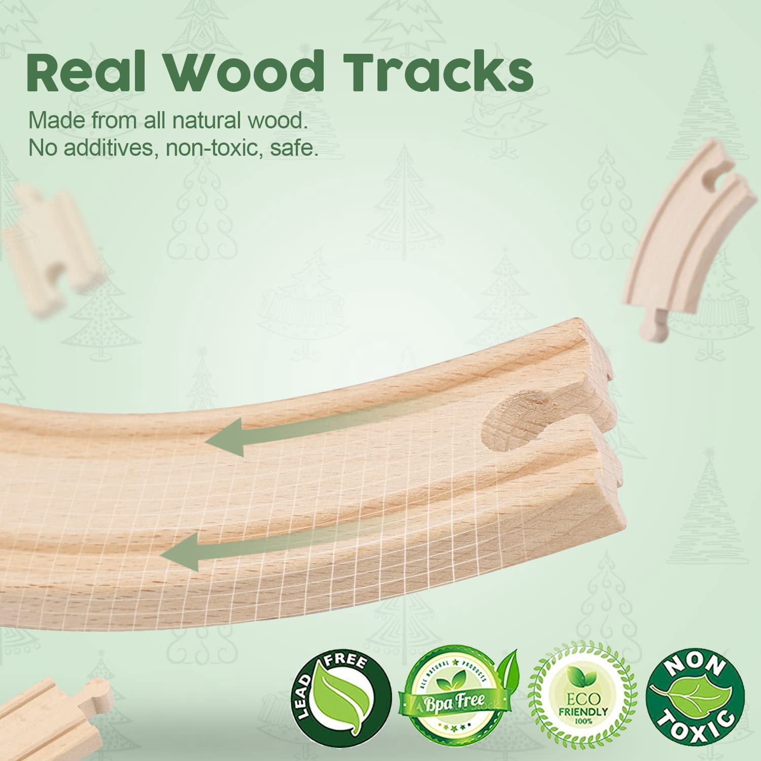 TOY Life Wooden Train Set 60pcs Toddler Boy Toys for 3 Year Old Boys - Wood Train Set with Crane Wood Train Tracks Toys Fits Thomas Brio Melisa Chugginton Gifts for Boys