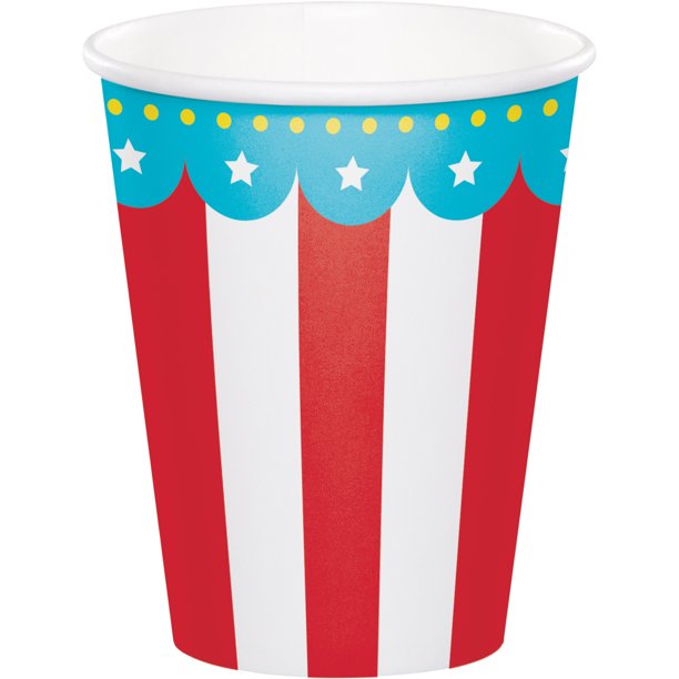 Circus Party 9 Oz. 3 1/8" Dia. x 3 3/4"H Paper Cups,Pack of 8 EA