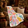 thumbnail image 3 of 1970S Groovy Flower Power, Playful Botanical Garden Scene, Warm Flannel Blanket for Sunroom and Reading Nook, Garden Lovers Housewarming Gift, Botanical Home Decor, 3 of 9
