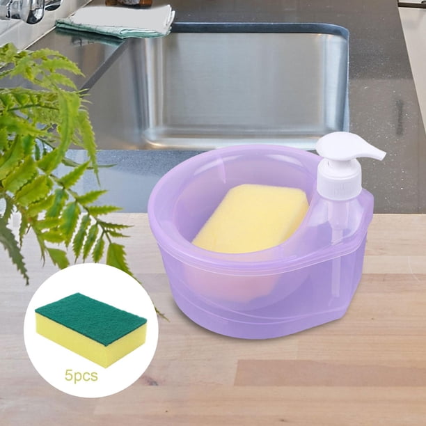 Dispensador De Jabón De Cocina Con Soporte De Esponja, Color Morado Mate, 2 Botellas De 15 Onzas