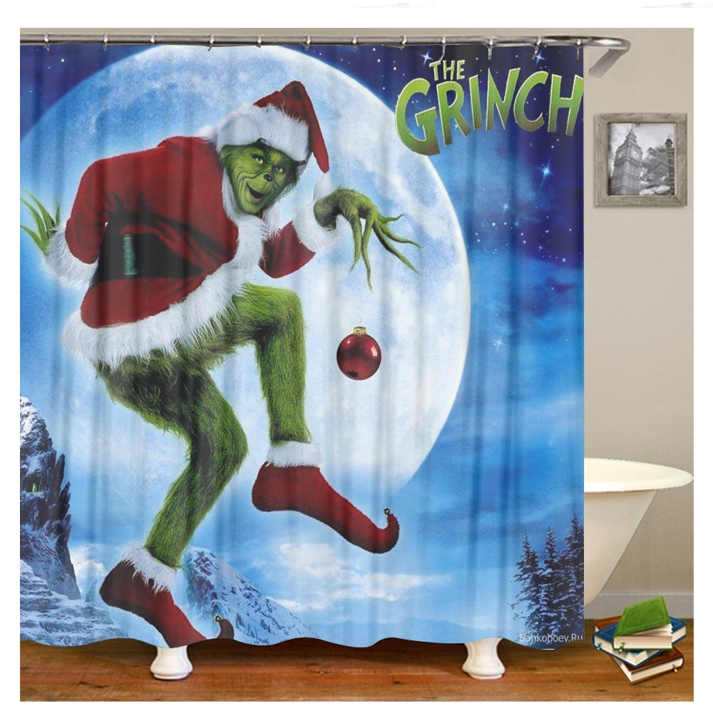 Shower Curtain Grinch Bathroom Decor Grinch Aesthetic Modern Fabric