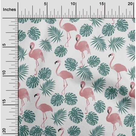 oneOone Cotton Poplin Twill Dark Teal Green Fabric Palm Leaves & Flamingo Craft Projects Decor Fabric Printed By The Yard 56 Inch Wide-TUC