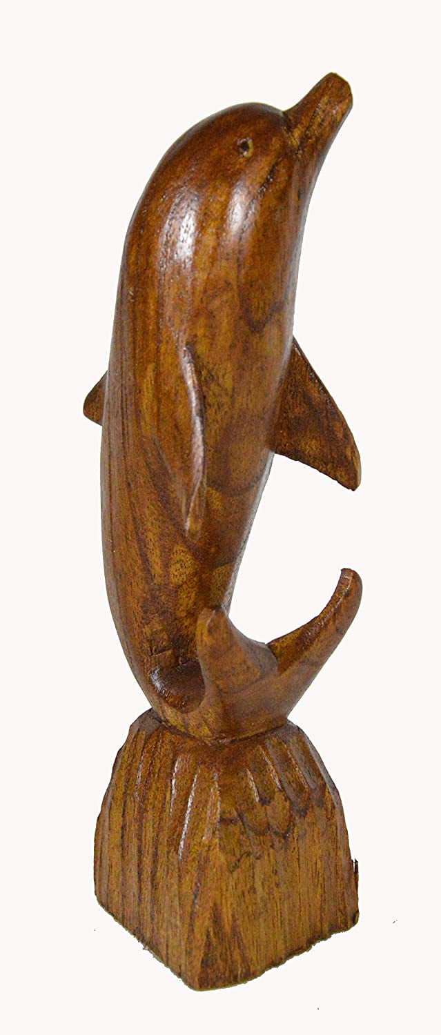 SM Hand Carved Wood DOLPHIN Table Top Carving Sculpture Ocean Sea Nautical Decor