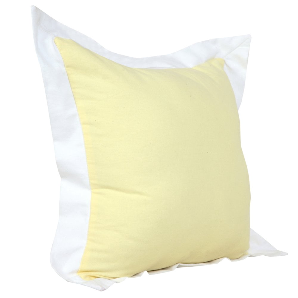 LR Home Ox Bay Hand-Woven Yellow/White Bordered All-Natural Cotton Pillow Cover