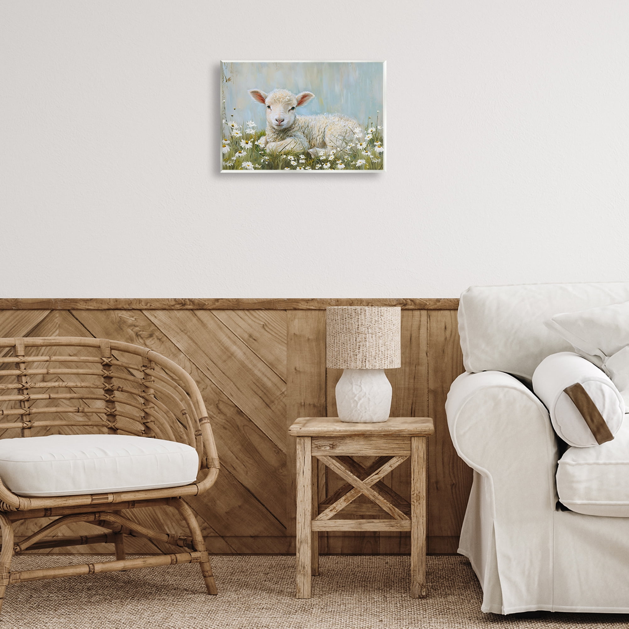 Stupell Industries Lamb Resting in Meadow Animals & Insects Painting Unframed Art Print Wall Art, 15 x 10