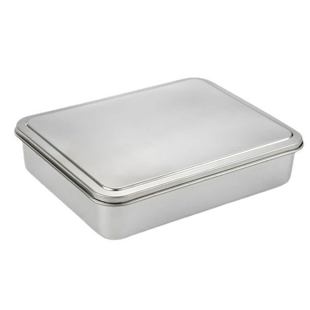 Bandeja de rectángulo de acero inoxidable con tapa para pasteles para hornear ideales para hornos tostadores para tiramisú y plata