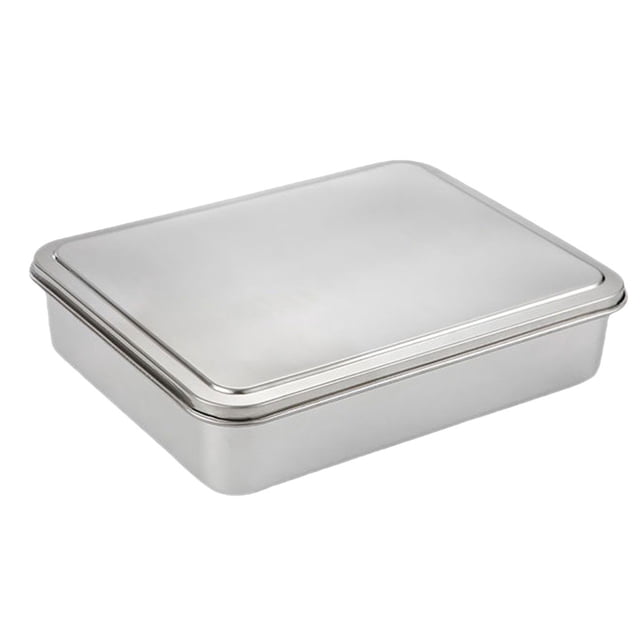Bandeja de rectángulo de acero inoxidable con tapa para pasteles para hornear ideales para hornos tostadores para tiramisú y plata