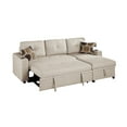 thumbnail image 6 of Beige Color Convertible Sectional 2pc Set Dorris Fabric Tufted Sofa Chaise w Storage Cup Holder, 6 of 10