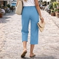 thumbnail image 5 of Petite Capris Pants for Women Cotton Linen Casual Summer Straight Wide Leg Loose Drawstring Elastic Waist Cropped Trouser Light Blue 2XL, 5 of 6