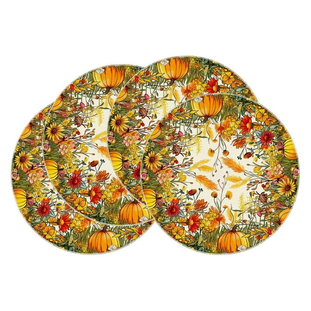 WANGQI Fall Color Wild Flowers Pumpkin Table Runner Table Decoration for Kitchen Dining Dinner Autumn Home Decor