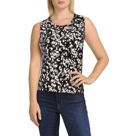 Kasper Womens Petites Printed Sleeveless Blouse B/W PS