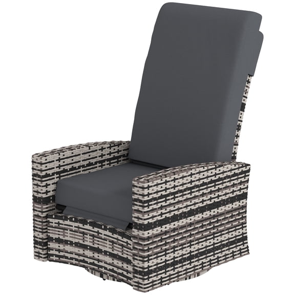 Outdoor Wicker Swivel Recliner Chair, 360° Rotating Patio Recliner with Footrest, Water-resistant Cushions, Gray