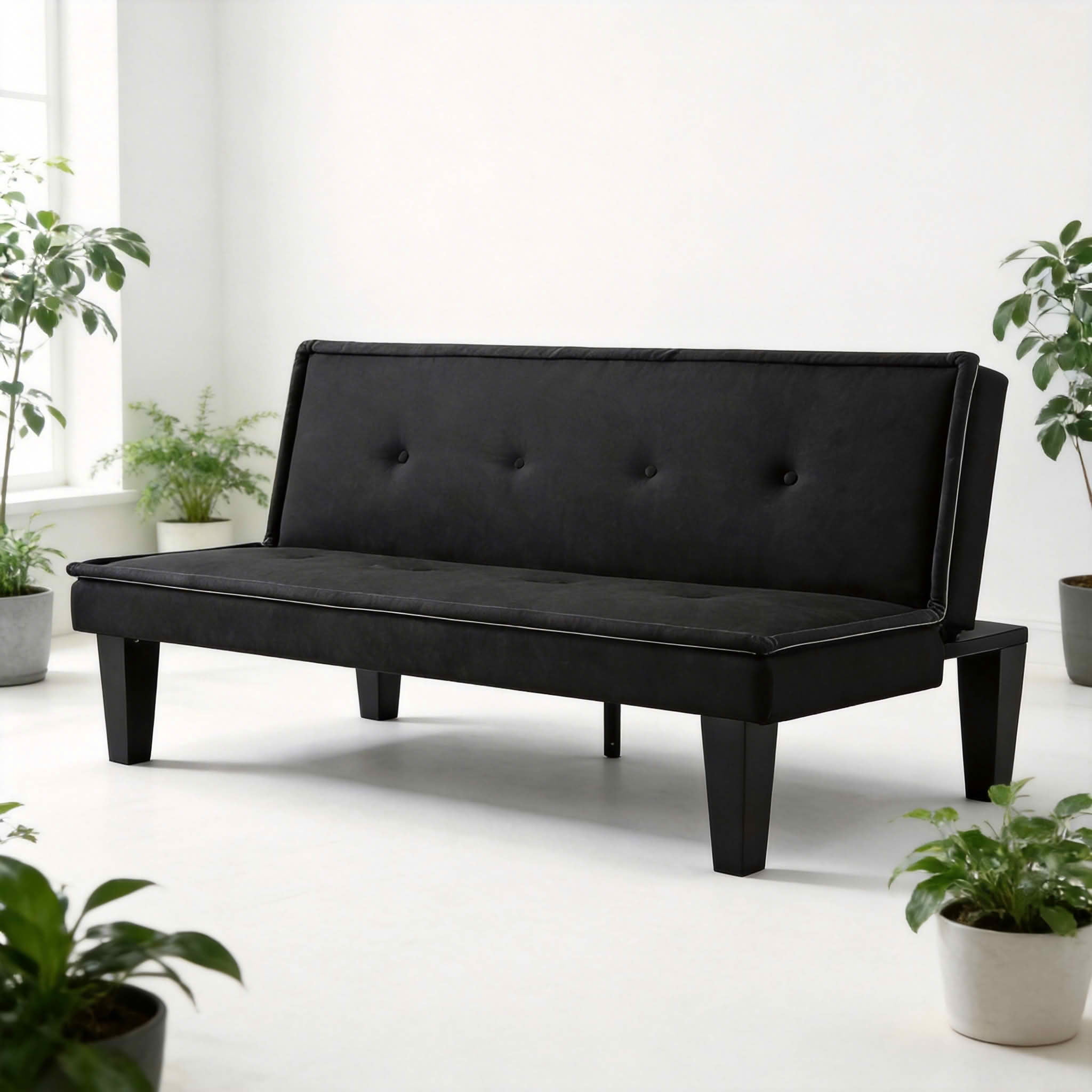 MAYEERTY 62.99" Convertible Futon Sofa Bed, Twin Size 2-Seater Sleeper Couch with 5-Position Adjustable Backrest, Faux Suede Sofa for Home Office Guest Room，Black