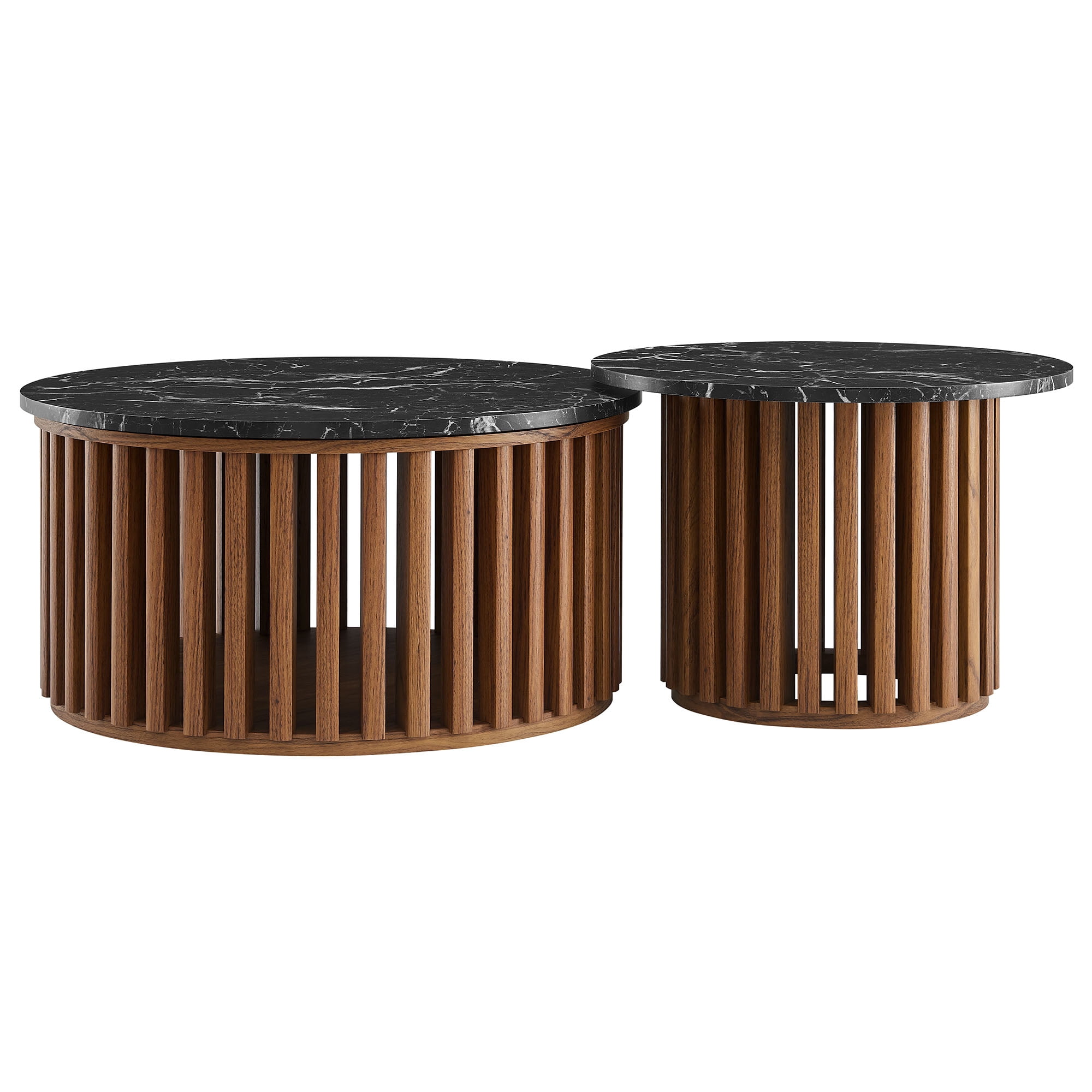 Coffee Sofa Side End Table, round, Black, Faux Marble, Wood, Living Room Lounge Cafe Lobby Hospitality Restaurant, Modern Contemporary, HB37996