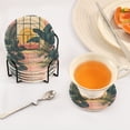 thumbnail image 3 of Yayeee 6 PCS Drink Coasters with Holder Set Woven Absorbent Round Tabletop Hot Pad, Pink Sunset, 3 of 7