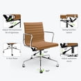 thumbnail image 6 of Cottinch Ribbed Genuine Leather Office Chair, Mid Back Executive Conference Chair Adjustable Ergonomic Computer Chair Light Brown 1PC, 6 of 11