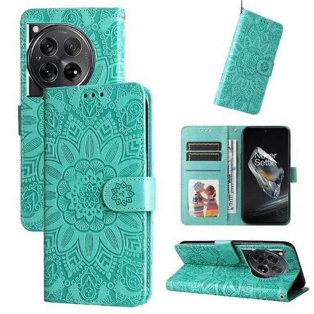Funda tipo cartera GANGXUN para OnePlus 12 , diseño girasol, cuero PU, soporte, cierre magnético, tarjetero