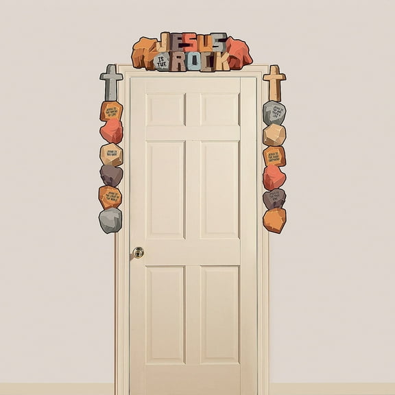 Fun Express Jesus is the Rock Classroom Door Border Set - Religious Themed Vibrant Design for School or Home Decorative Wall Trim Multi Color - 10 Pieces