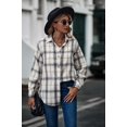 thumbnail image 3 of Camisa de manga larga a cuadros para mujer, con botones, mezcla de lana, chaqueta fina, blusa informal con bolsillo, 3 of 5