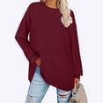 thumbnail image 4 of NINGMENG Hauts pour Femmes Couleur Unie Col Rond Manches Longues Tricotés Légers Chandail T-Shirts Extérieur, Rouge, TG, 4 of 8