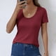 thumbnail image 3 of Camisetas Casuales de Mujer Nueva Camiseta de Manga Corta de Cuello U de Color Sólido de Verano, Poliéster, 3 of 8