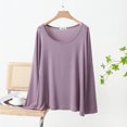 thumbnail image 2 of cfhntfmh Sleep Shirts for Women Modal Scoop Neck Solid Color Lounge Pajamas Top Soft Ladies Long Sleeve Pjs Top Sleepwear, 2 of 6
