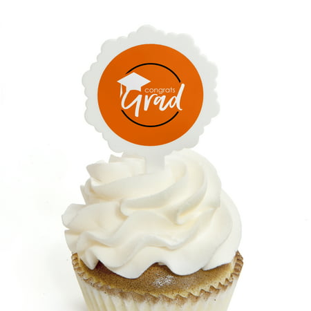 Orange Grad - Best is Yet to Come - Cupcake Picks with Stickers - Orange Graduation Party Cupcake Toppers - 12 (Best Time To Pick Oranges)