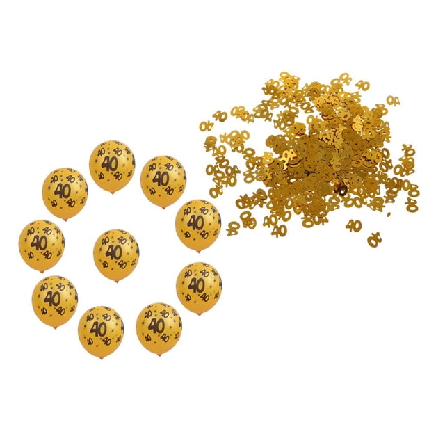 10 Piezas de Globo de Látex Dorado + Brillante Confeti 40 para Cumpleaños BLESIY Decoración de fiesta de cumpleaños número 40