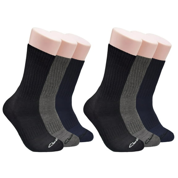 Clarks Men's Sport Half Cushion Crew Socks 6 Pair, Black/Charcoal/Navy, Men's 7-12 Shoe